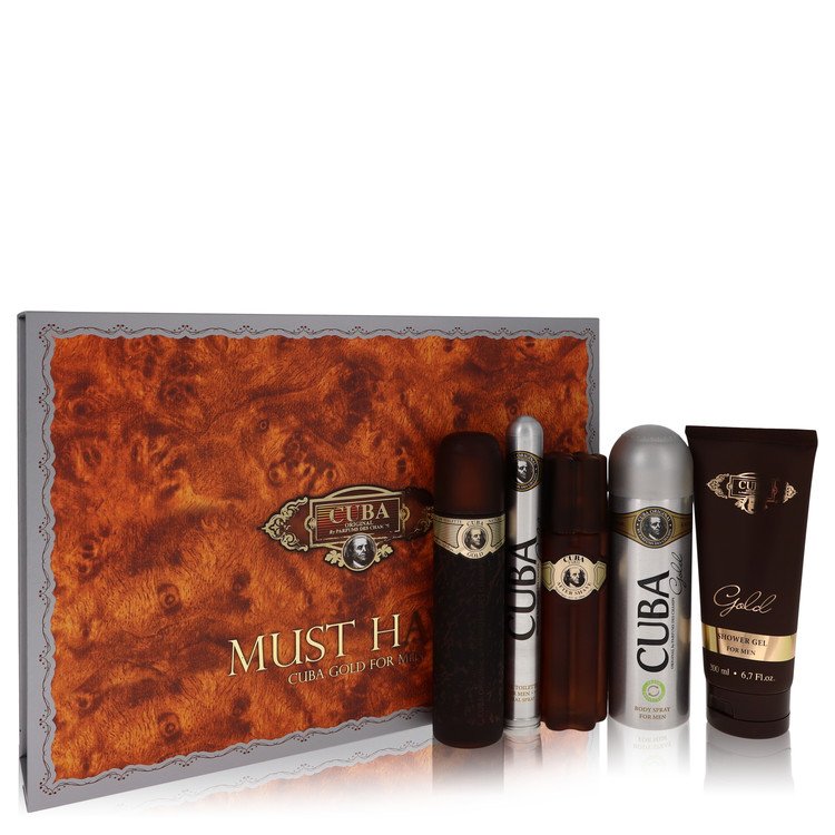 Cuba Gold         Gift Set - 3.3 oz Eau De Toilette Spray + 3.3 oz After Shave Spray + 6.7 oz Body Deodorant Spray + 6.7 oz Shower Gel +  1.17 oz EDT Spray         Men-0