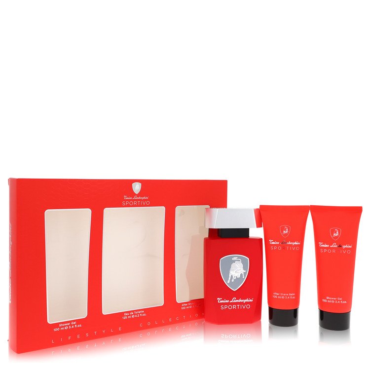 Lamborghini Sportivo         Gift Set - 4.2 oz Eau De Toilette Spray + 3.4 oz Shower Gel + 3.4 oz After Shave Balm         Men-0