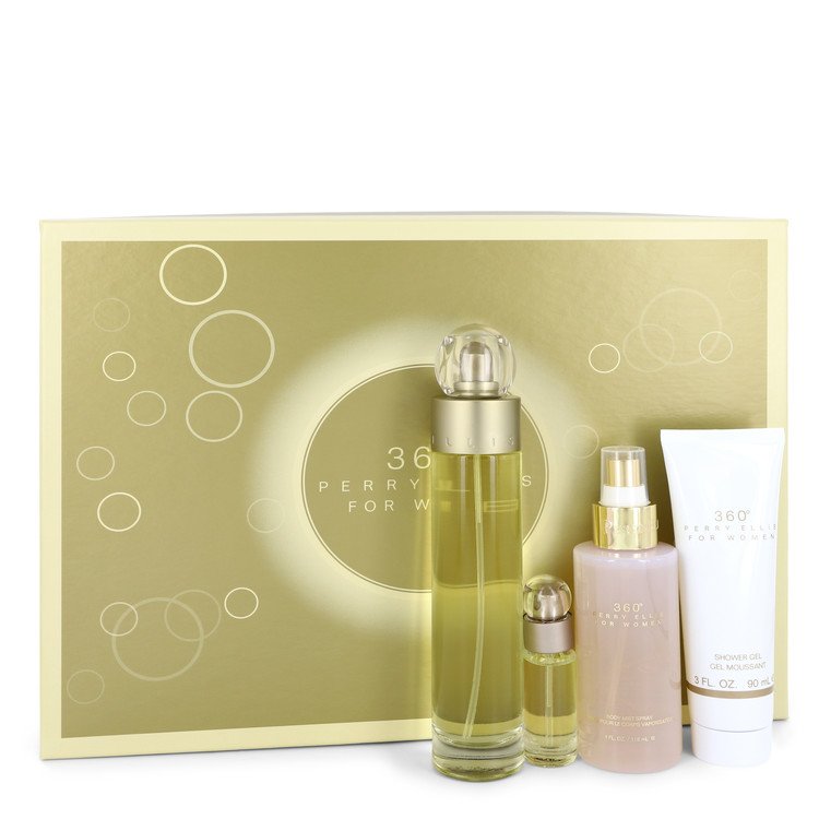 Perry Ellis 360         Gift Set - 3.4 oz Eau De Toilette Spray + 4 oz Body Mist + 3 oz Shower Gel + .25 Mini EDT Spray         Women-0