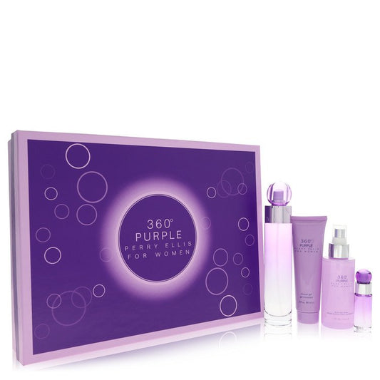 Perry Ellis 360 Purple         Gift Set - 3.4 oz Eau De Parfum Spray + .25 oz Mini EDP Spray + 4 oz Body Mist Spray + 3 oz Shower Gel         Women-0