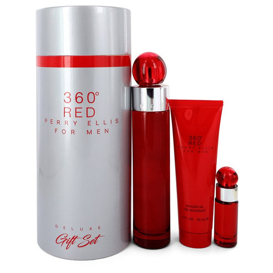Perry Ellis 360 Red         Gift Set - 3.4 oz Eau De Toilette Spray + .25 oz Mini EDT Spray + 3 oz Shower Gel in Tube Box         Men-0